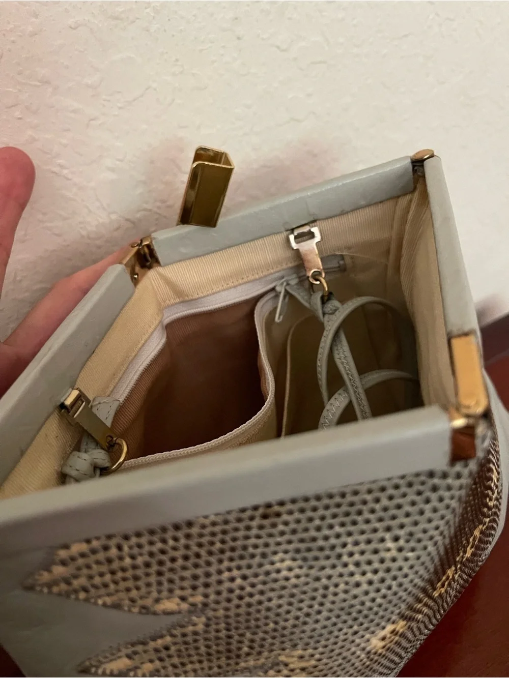 Light Blue Leather Clutch by; Palizzio with Snake-Skin Accent